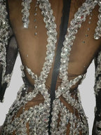 See Through Black Mesh Silver Sequins Mini Dress