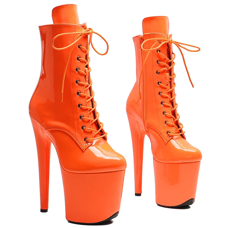 Shiny Patent Platform Ankle Boots – 8-Inch Heel, Multi-Color