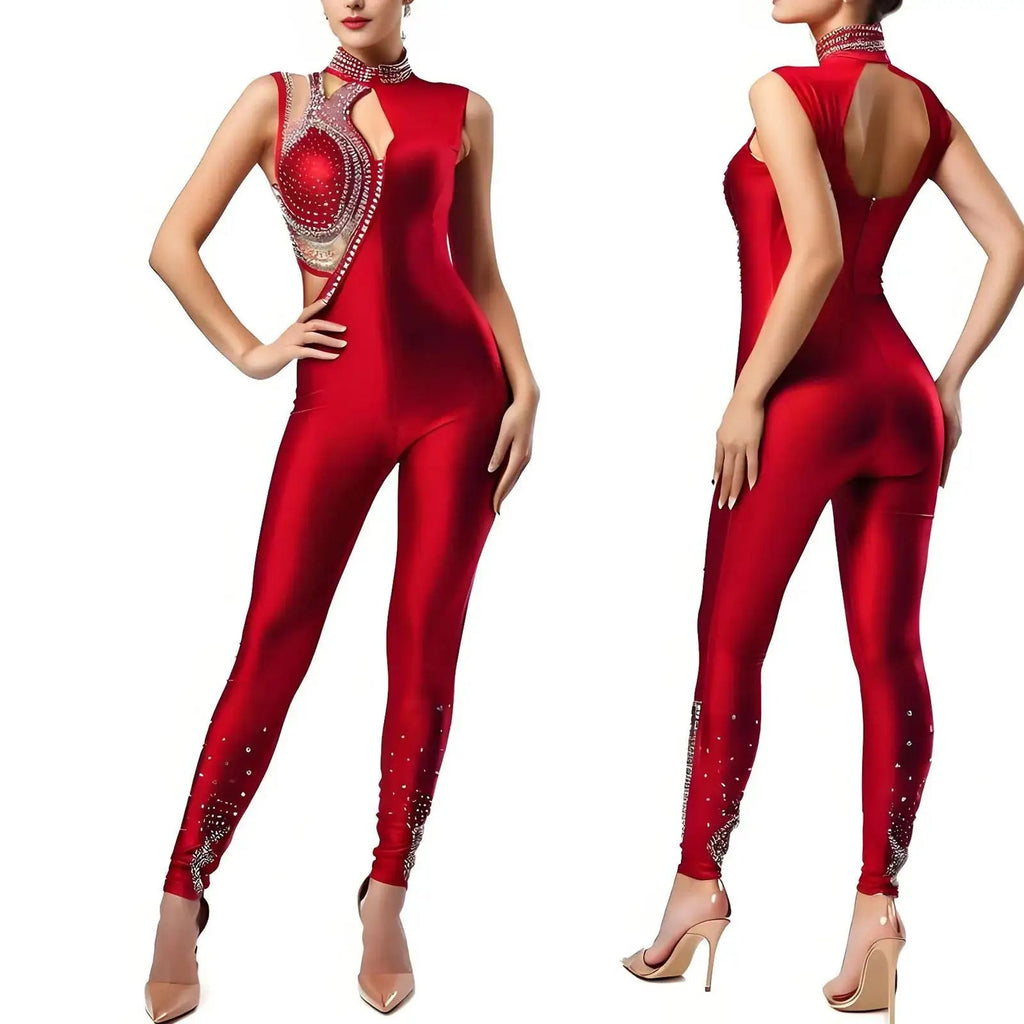 Rhinestone Dance Unitard | Mesh Cutout Back