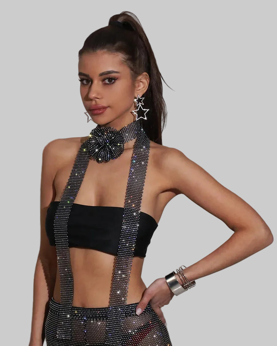 Rhinestone Flower Fishnet Scarf - Sheer Party Cover-Up Shawl