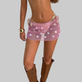 Sequin Fishnet Mini Skirt - Sheer Mesh with Rhinestones