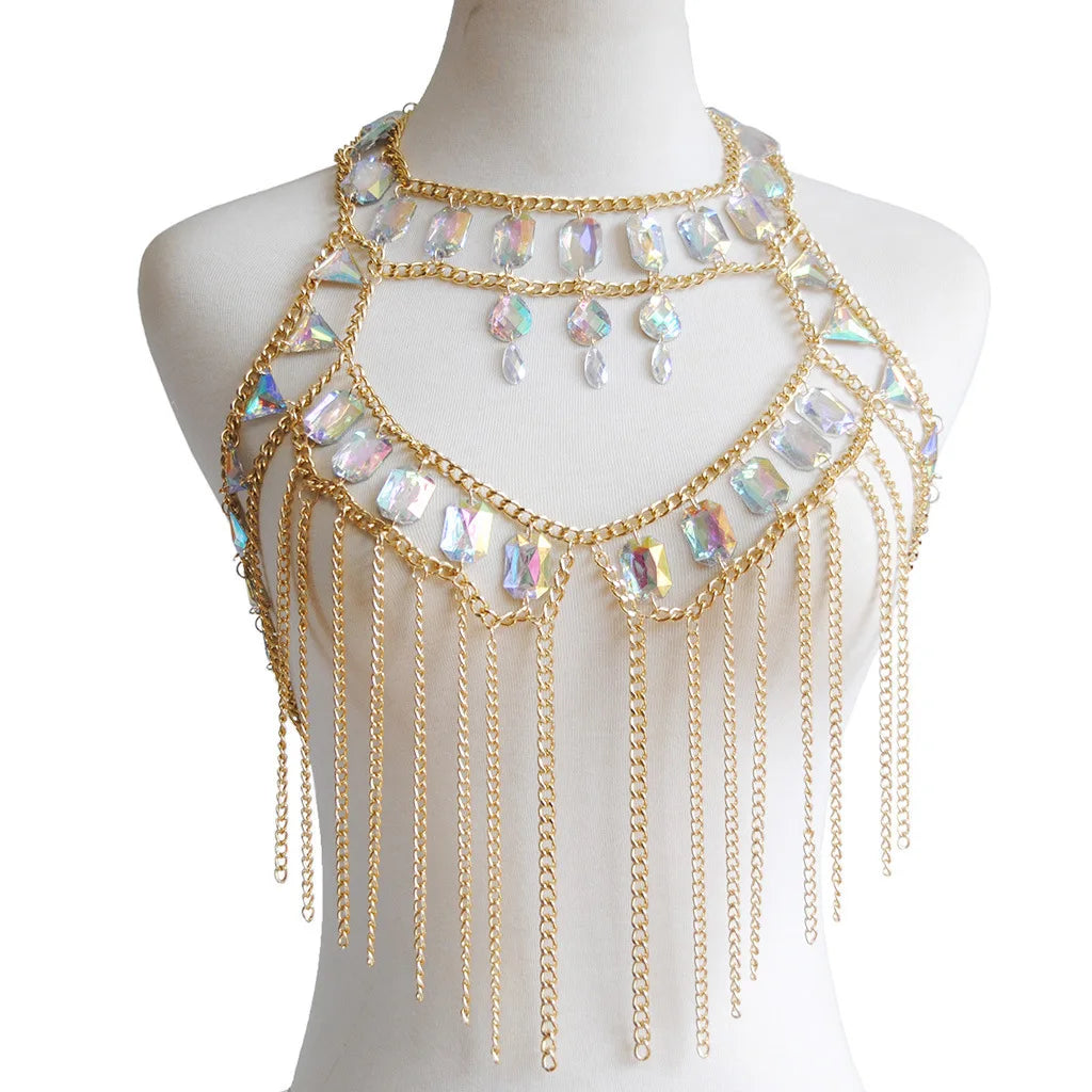 Crystal Halter Crop Top - Gem Embellished Festival Tank Top
