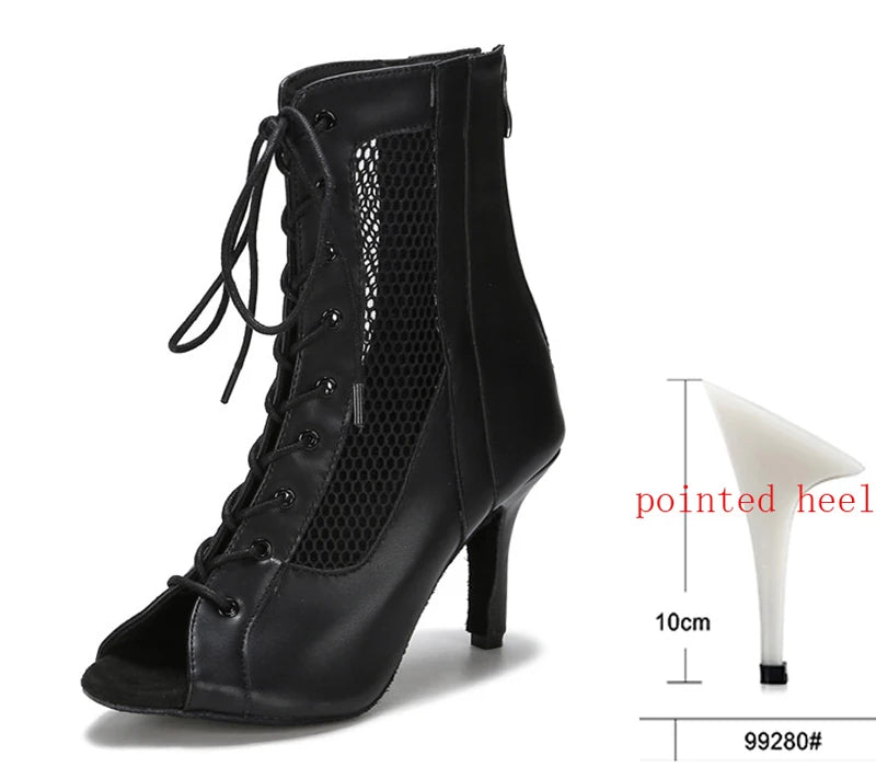 Lace-Up Mesh Dance Boots | Latin & Jazz | Multi-Heel