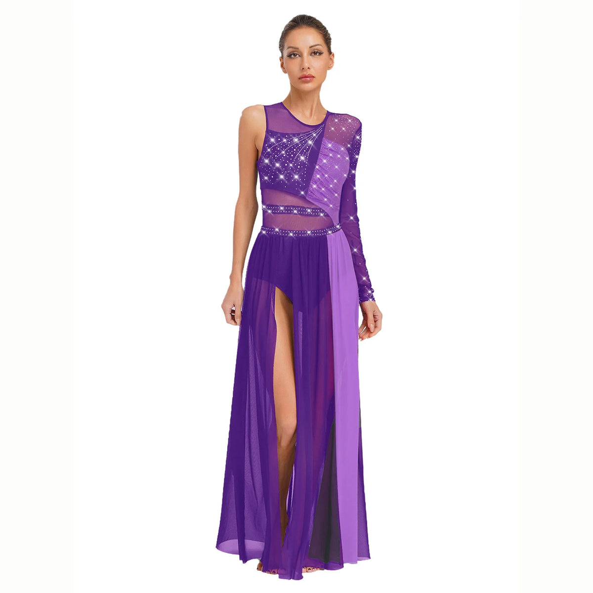 Rhinestone Lyrical Dress | Side Split | Color Block