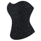 Rhinestone Overbust Corset | Boned Bustier | Black & White