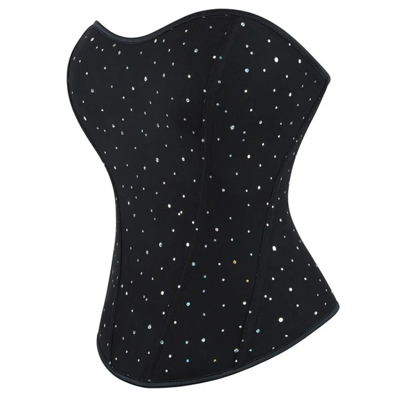 Rhinestone Overbust Corset | Boned Bustier | Black & White