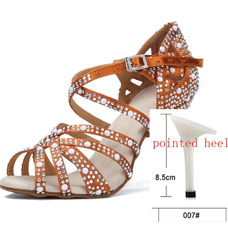 Rhinestone Silk Latin Dance Heels | Salsa & Competition | 6–10cm