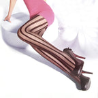 Bicolor Vertical Stripe Pantyhose | Sheer Mesh Tights | Black