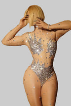 Diamond Mesh Jumpsuit - Sparkly Stretch Performance Costume for Dancers & Parties