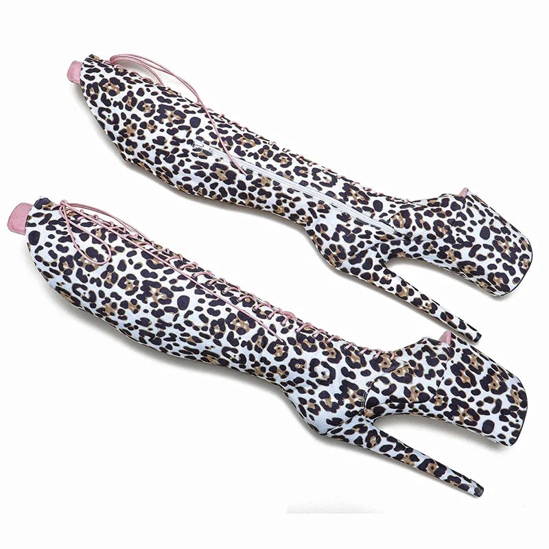 Leopard Print Thigh-High Boots - 23cm Pole Dance Heels