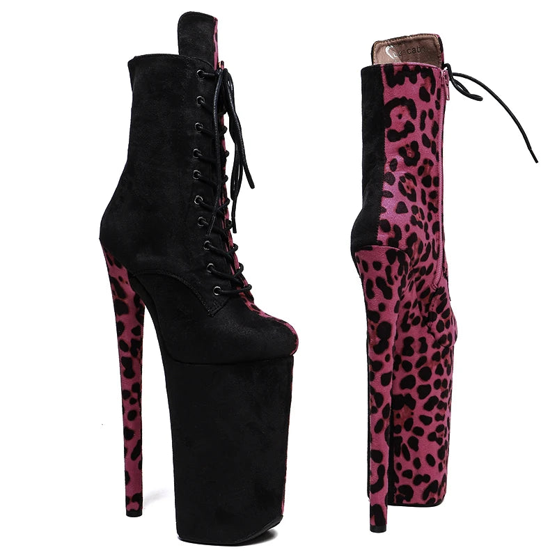 26cm Platform Boots - Leopard Print Lace-Up Dance Boots