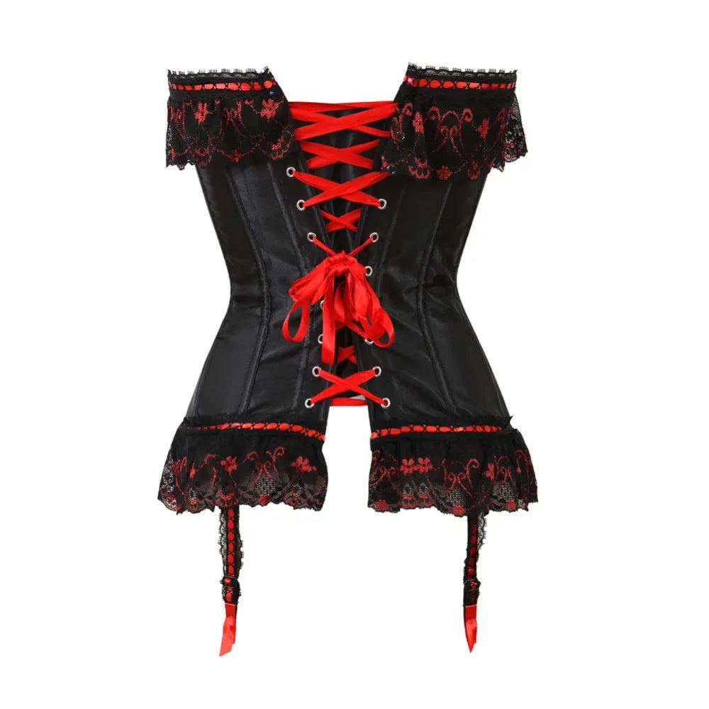 Bow Accent Overbust Corset | Suspenders | Lace-Up | Plus Size