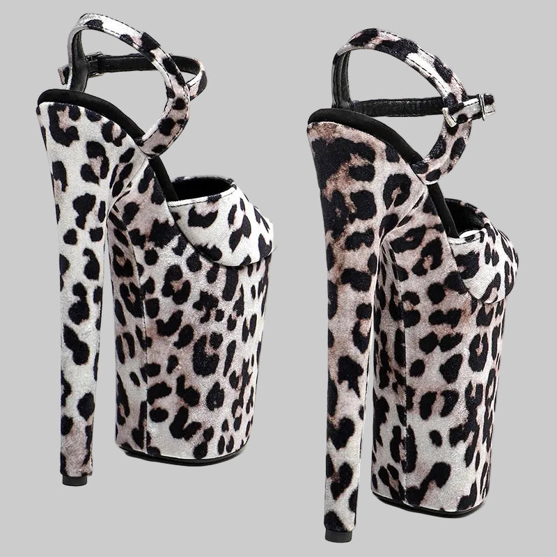 Leopard Print Platform Heels - 9-Inch Suede Sandals for Pole Dance & Performance