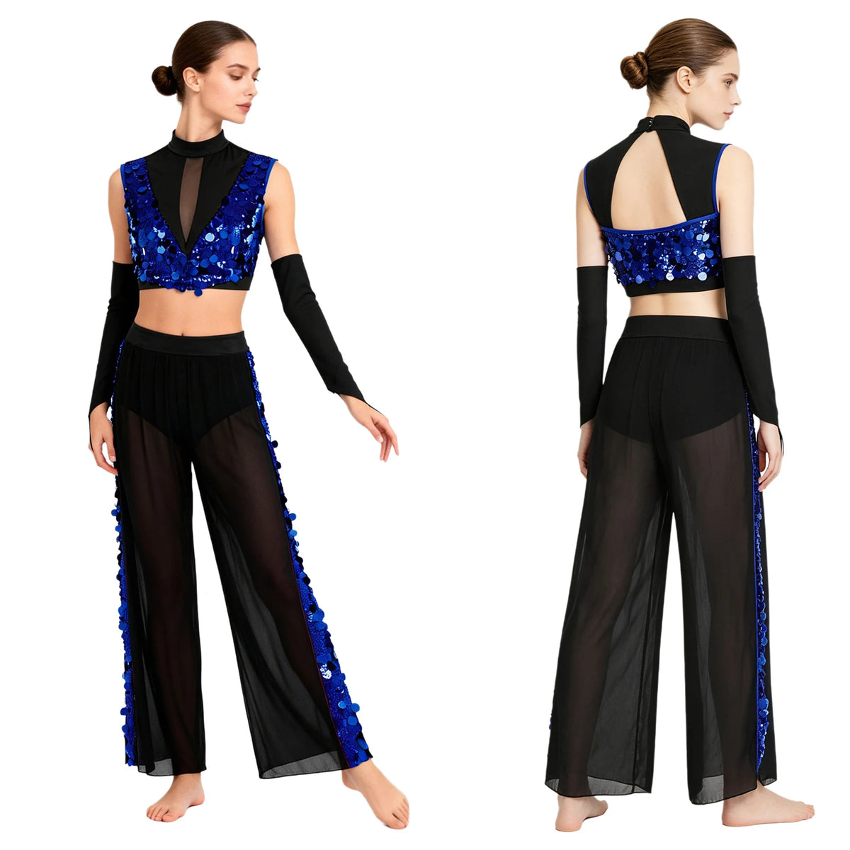 Rhinestone Crop Top & Sheer Pants Set | Lyrical Dance | Built-In Brief
