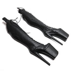 23CM Snakeskin Platform Pole Dance Knee-High Boots - 9 Inch High Heel Closed Toe Boots