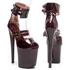 Patent Open-Toe Platform Sandals – 8-Inch Pole Dance Heels, Wine Red