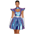 Metallic Space Dress | Structured Shoulders