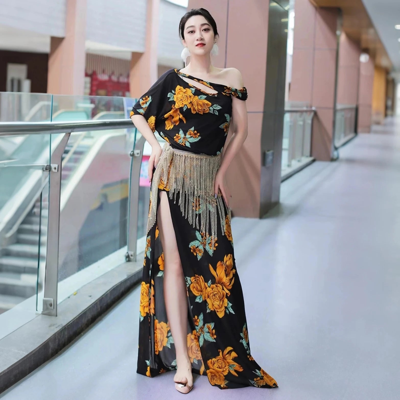 Baladi Saidi Dress | Floral Print Long Robe with Panties