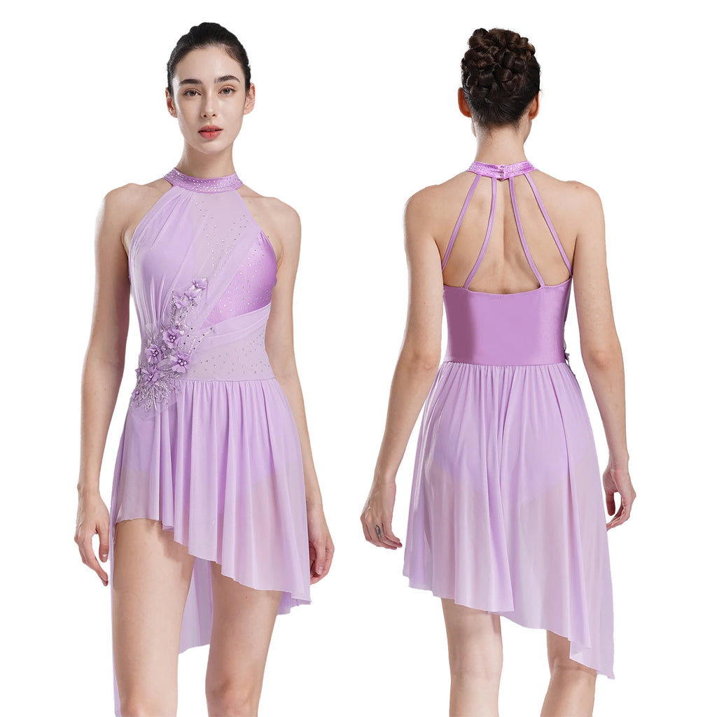 Applique Rhinestone Lyrical Dress | Mock Neck | 4-Strap Back