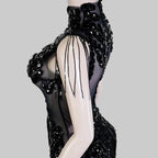 Sexy Mesh Sheer Black Rhinestone Bodysuit