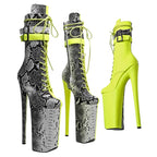 26CM Platform Ankle Boots - Snake Print Mix Color Extreme High Heel Pole Dance Boots
