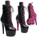 17cm Black Fuchsia Leopard Ankle Boots - Platform Party Dance Boots