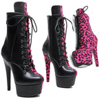 17cm Black Fuchsia Leopard Ankle Boots - Platform Party Dance Boots