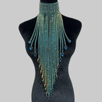 Rhinestone Choker Necklace - Long Tassel Crystal Statement Necklace