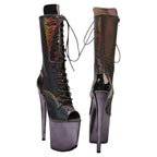 8-Inch Snake Print Platform Ankle Boots - Open Toe Boots