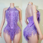 Stage Bodysuit | Rhinestone Fringe