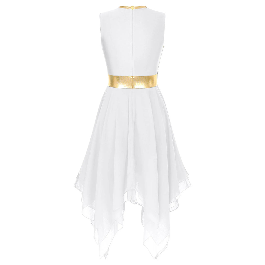 Lyrical Praise Dance Dress | Metallic Waist | Asymmetric Hem