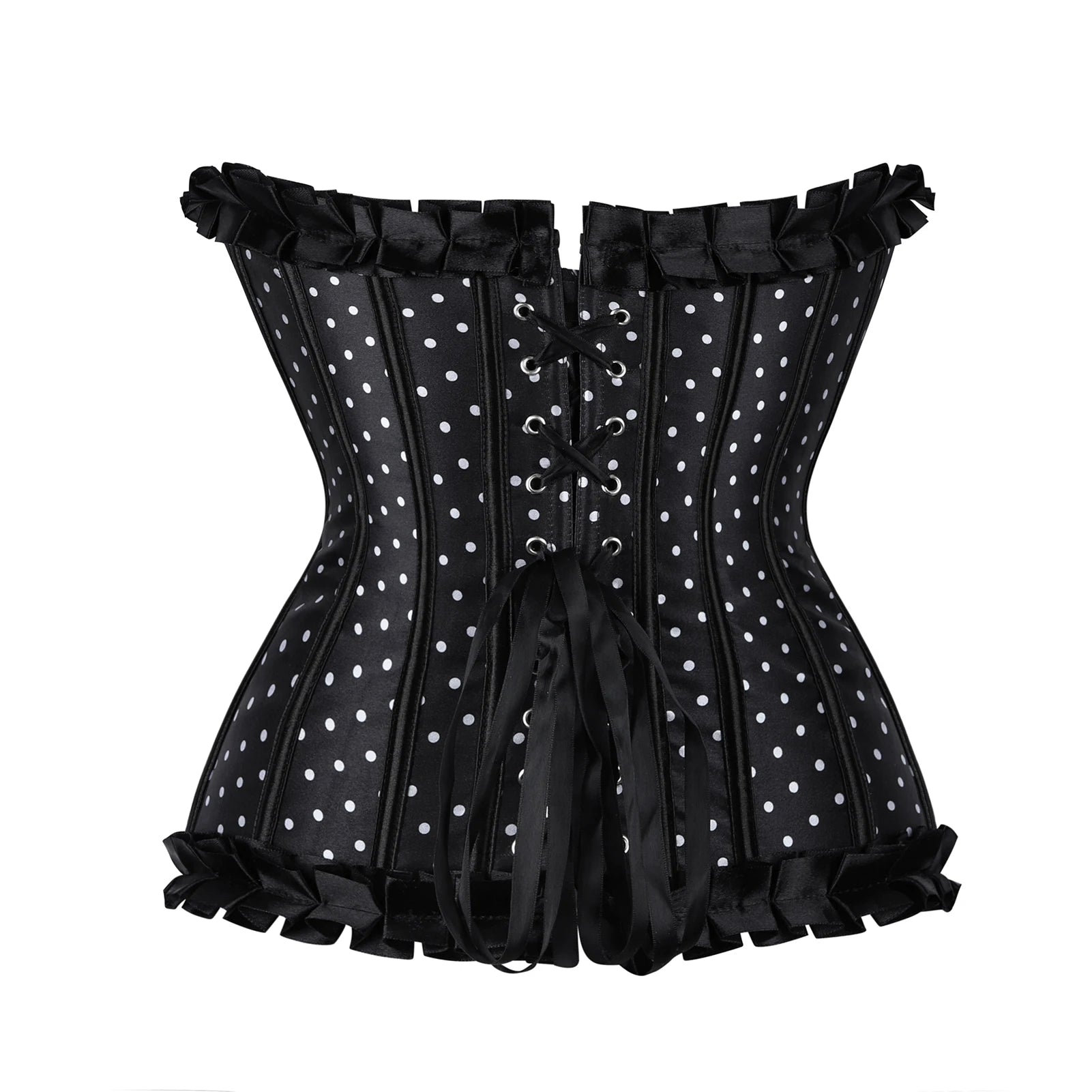 Polka Dot Satin Overbust Corset | Bow & Lace Trim | Vintage