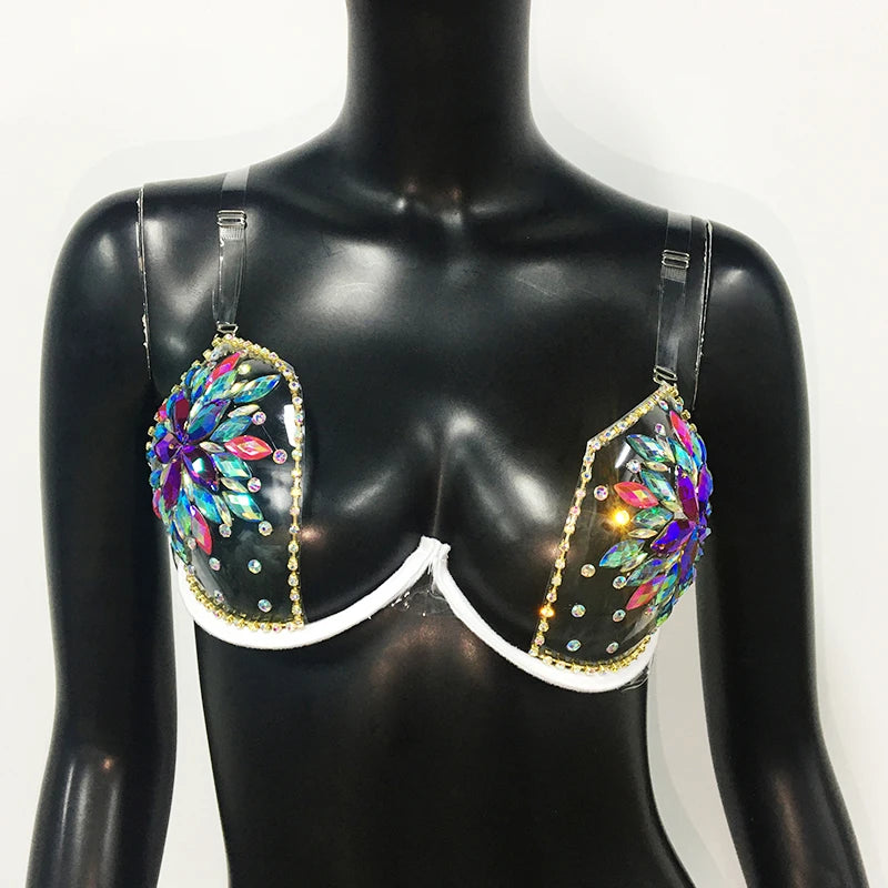 Full Rhinestone Off-Shoulder Crop Top - Backless Spaghetti Strap Tank