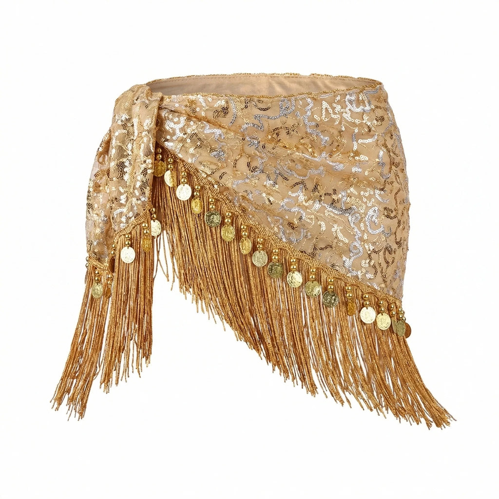 Belly Dance Triangle Hip Scarf | Coin & Sequin Fringe Belt