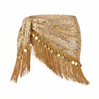 Belly Dance Triangle Hip Scarf | Coin & Sequin Fringe Belt