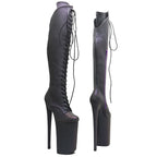 10-Inch Holographic Platform Boots - Thigh-High Reflective Dance Boots