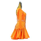 Orange Rhinestone Latin Dance Dress with Sash Details