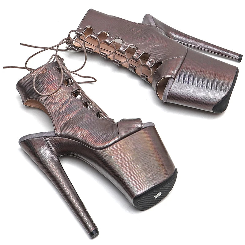 20cm Shiny Grey Ankle Boots - Trendy Platform Dance Boots