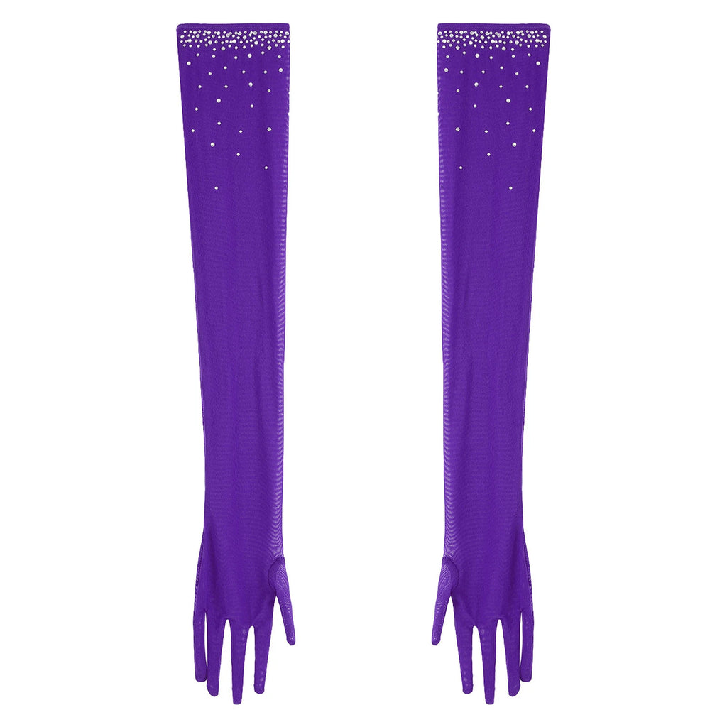 Rhinestone Mesh Gloves | Full Length | Dance