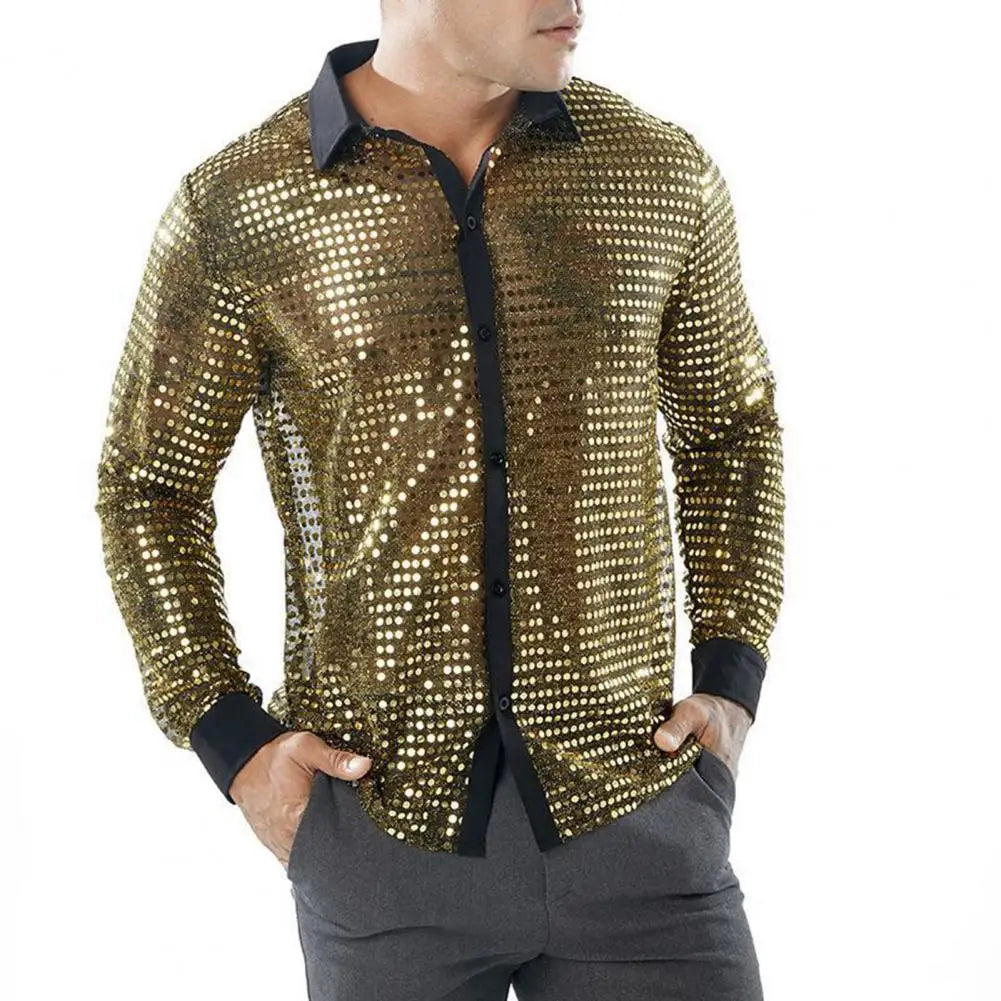 Men's Sequin Disco Shirt | Long Sleeve | Button-Down