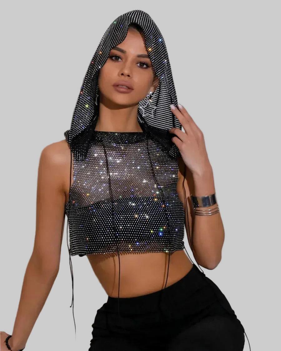 Crystal Mesh Hooded Tank Top - Sheer Performance Cami