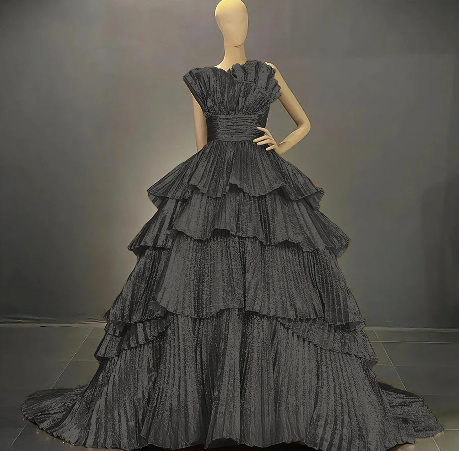 Tiered Ball Gown | Drag Pageant Dress | Boat Neck | US 2–26W