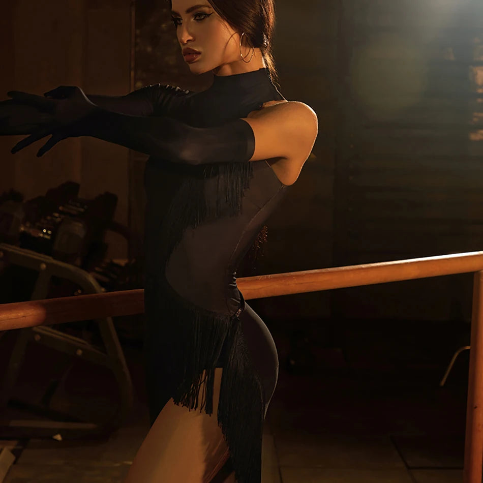 Latin Dance Dress | High Slit Fringe | Stage Performance