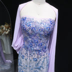 Beaded Lilac Mermaid Gown | Floral Appliqué Cape | Strapless