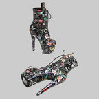 Floral 7-Inch Platform Pole Dance Ankle Boots