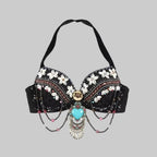 Tribal Belly Dance Bra - Vintage Gypsy Style with Beads, Mirrors & Coin Drapes