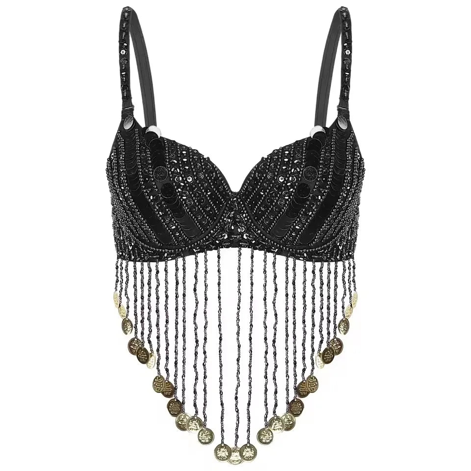 Beaded Tassel Belly Dance Bra | Tribal Coin Top