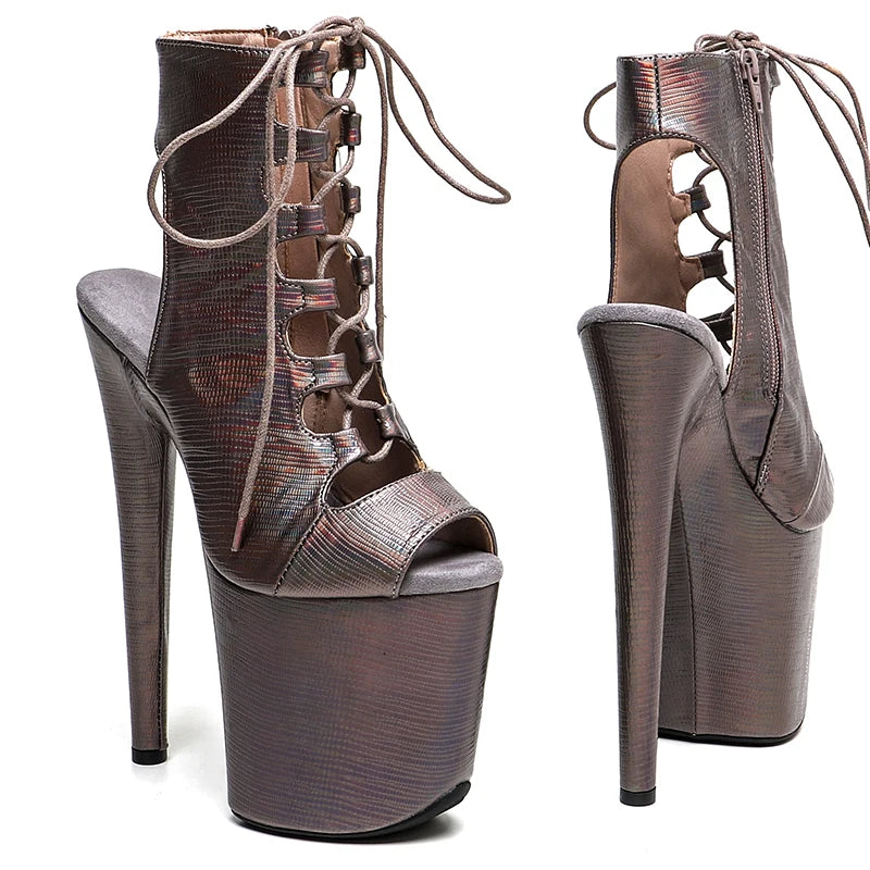 20cm Shiny Grey Ankle Boots - Trendy Platform Dance Boots