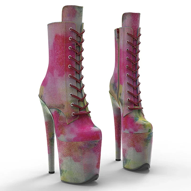 8-Inch Colorful Platform Ankle Boots - Pole Dance Boots
