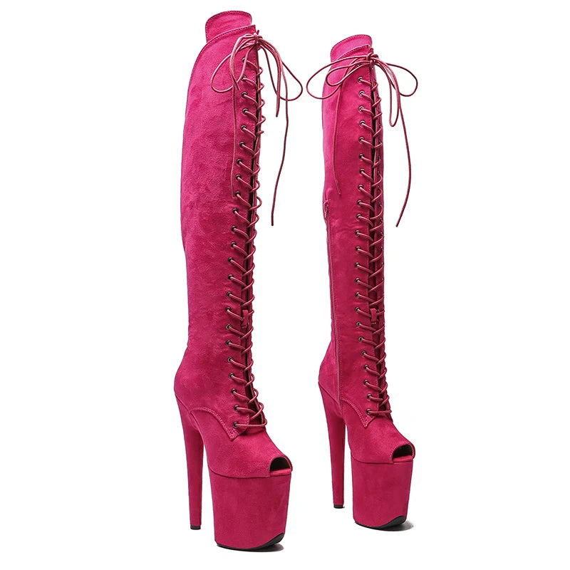 8-Inch Suede Thigh-High Boots - Open Toe Platform Dance Boots